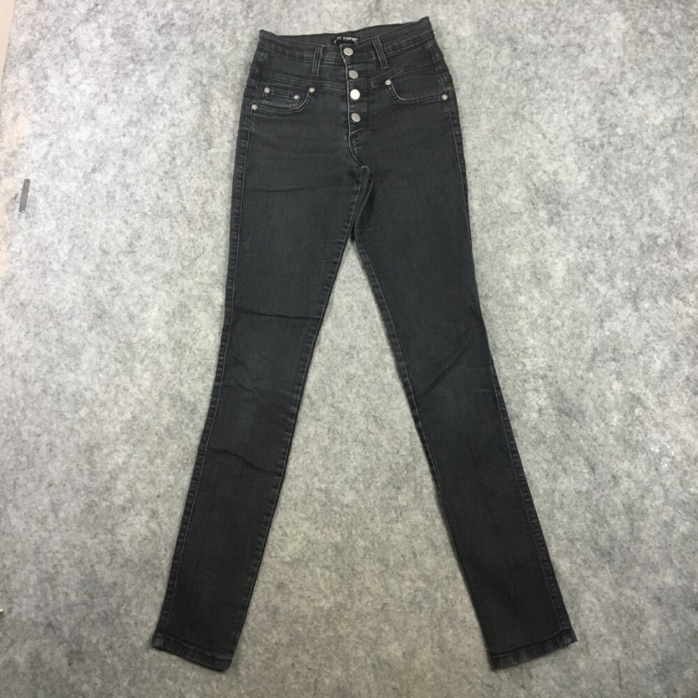 Hot Topic Jeans Size 1 Button Up High Rise Skinny Faded Black Stretch Pockets